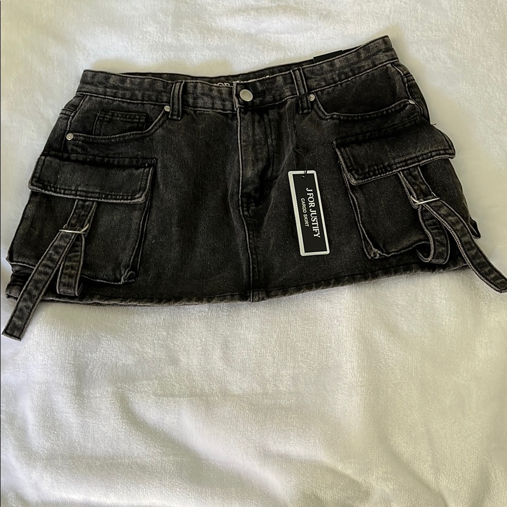 Black Denim Cargo Mini Skirt with Pockets